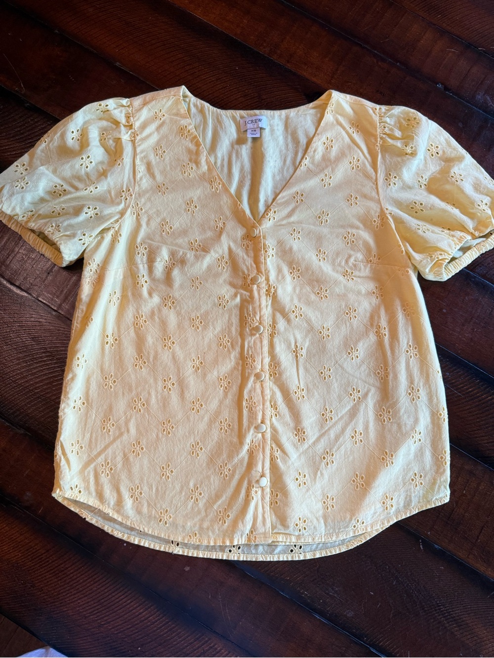 J. Crew Eyelet Button-Front Puff Sleeve Top